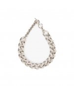 Oversized Logo Silver Tone Grid Chain Necklace