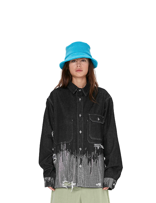 Black Studded Denim Workwear Jacket