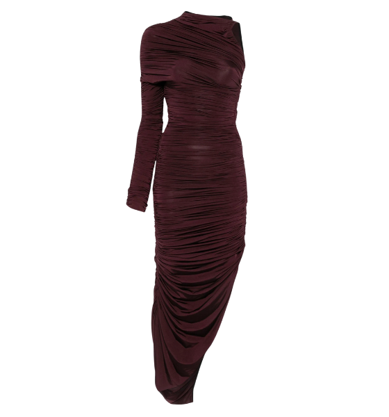 Burgundy One Shoulder  Mesh Robe Dress