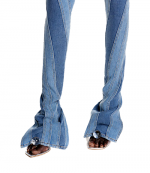 Slited Bi-Material Spiral Jeans
