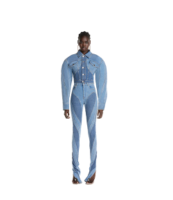 Slited Bi-Material Spiral Jeans