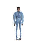 Slited Bi-Material Spiral Jeans