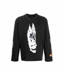 Flaming Skull LS Tee Black White