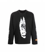 Flaming Skull LS Tee Black White