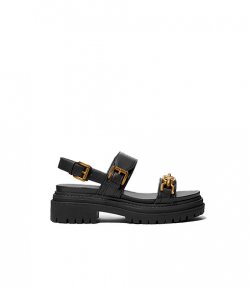 Kailey Black Lug Flat Sandal