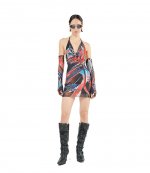 Racing Mesh Drape Dress With Gloves Red