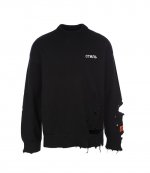 Shredded Knit Crewneck Black White