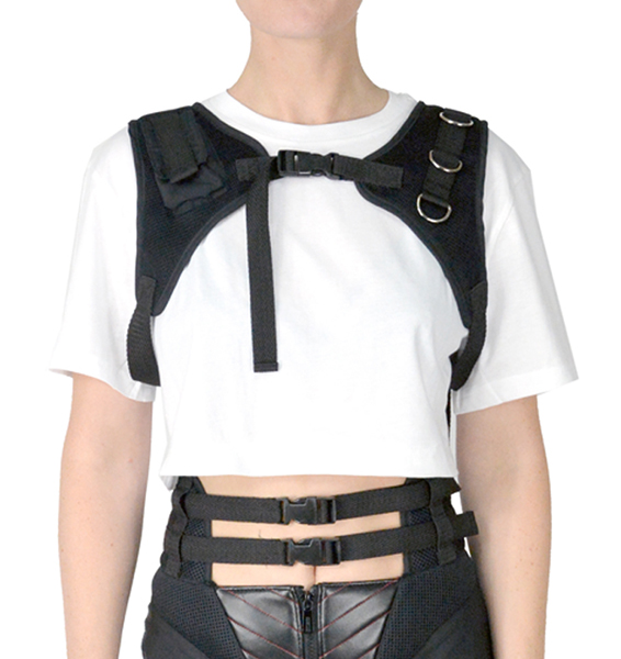 CROP T-SHIRT WITH DETACHABLE CHEST HARNESS WHITE