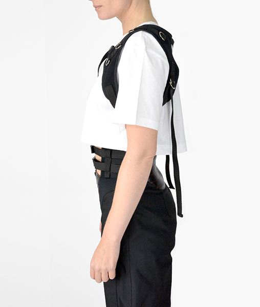 CROP T-SHIRT WITH DETACHABLE CHEST HARNESS WHITE