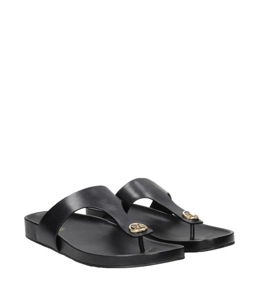 Lucinda Black Leather Thong Sandal