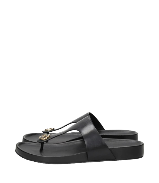 Lucinda Black Leather Thong Sandal