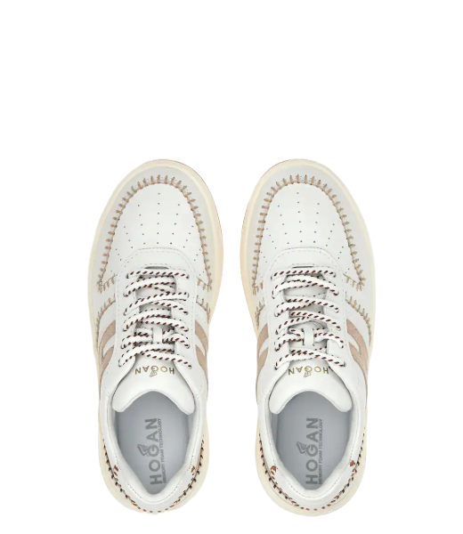 H630 Allacciato Infilature Beige Brown Stiches White Leather Sneaker