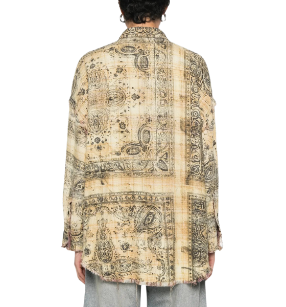 Khaki Bandana/Black Overprint Shredded Seam Drop Neck Shirt