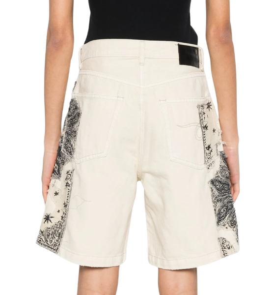 Ecru White Bandana Applique Relaxed Bermuda Shorts