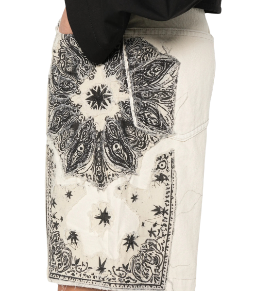 Ecru White Bandana Applique Relaxed Bermuda Shorts