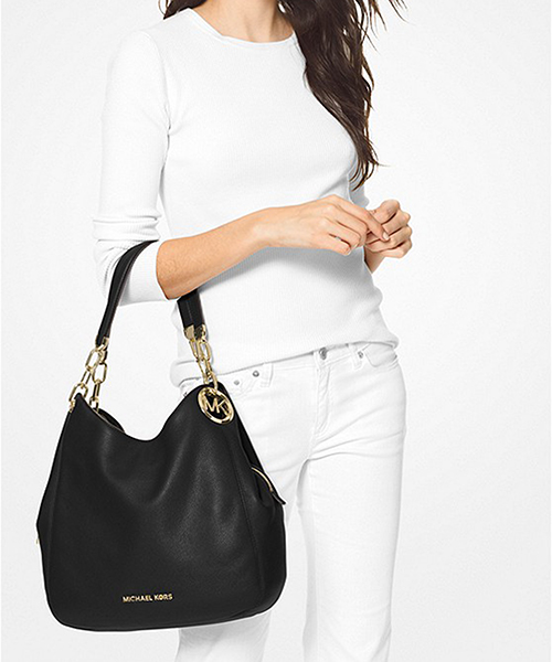Lillie Black Leather Large Shoulder Tote