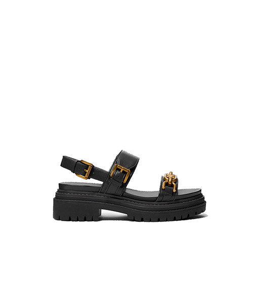 Kailey Black Lug Flat Sandal