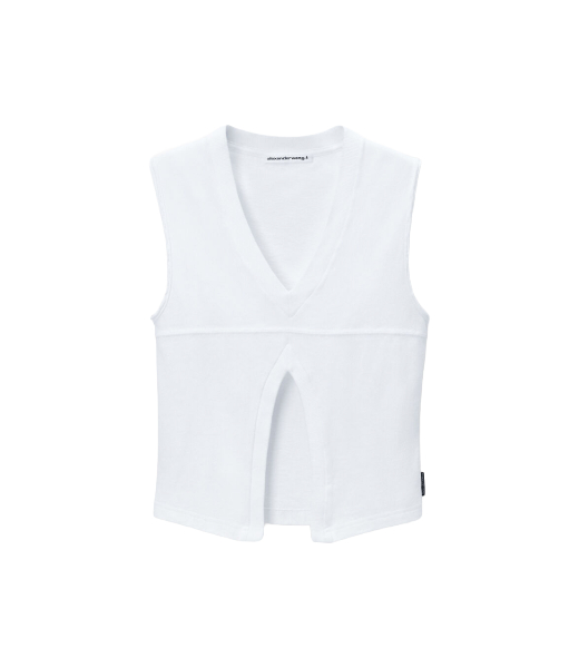 White Double V Neck Tank Top