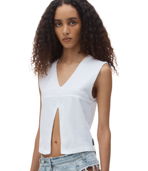 White Double V Neck Tank Top
