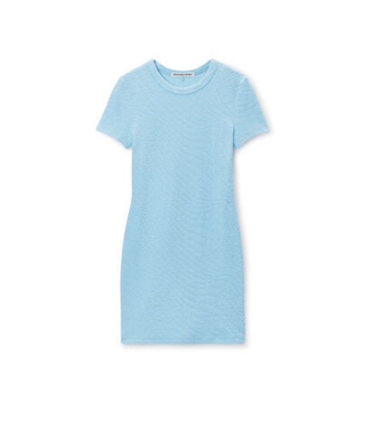 Crew Neck Short Sleeve Light Blue Dress
