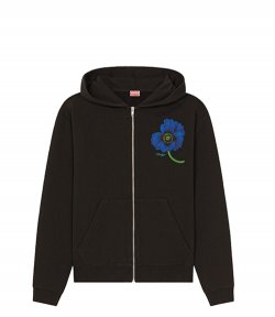 Knitted Cotton Black Zip Up Pullover