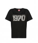 1970 Logo Black Oversized Knitted Cotton T-Shirt