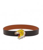 Yellow Gold Tiger Black Leather Belt