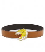Yellow Gold Tiger Black Leather Belt