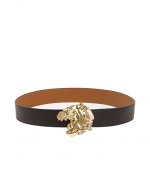 Gold Tiger Black Leather Belt