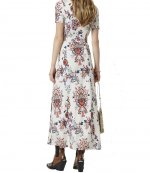Beige Floral Paisley Long Drapped Dress