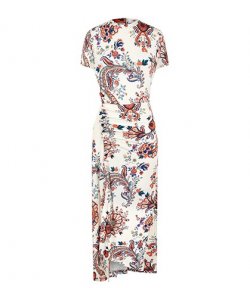 Beige Floral Paisley Long Drapped Dress