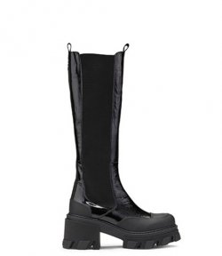 Cleated Heeled High Chelsea Boots
