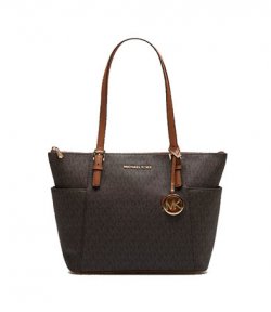Brown Logo Zipper Shoulder Bag
