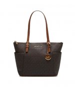 Brown Logo Zipper Shoulder Bag