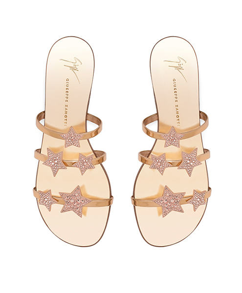 GIUSEPPE ZANOTTI ROSE GOLD PATENT FLAT SANDALS WITH THREE STARS