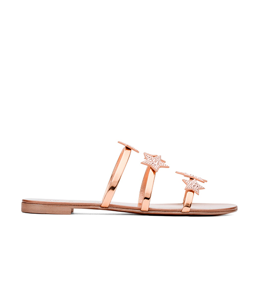 GIUSEPPE ZANOTTI ROSE GOLD PATENT FLAT SANDALS WITH THREE STARS
