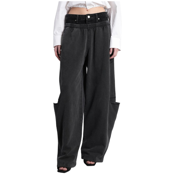 Washed Black/Grey Aged Pre-Styled Slashed Sweatpants W/ Denim Waistband
