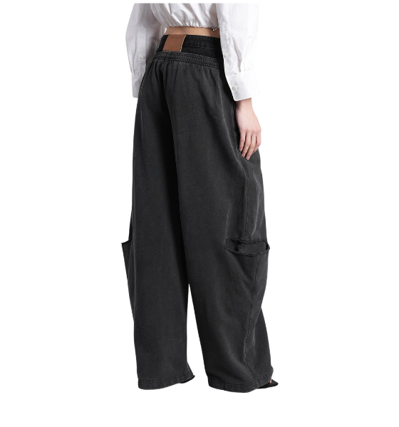 Washed Black/Grey Aged Pre-Styled Slashed Sweatpants W/ Denim Waistband
