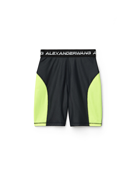 ALEXANDER WANG WASH & GO SATIN JERSEY BIKER SHORTS YELLOW NEON
