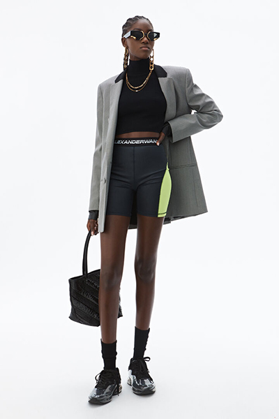 ALEXANDER WANG WASH & GO SATIN JERSEY BIKER SHORTS YELLOW NEON