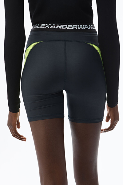 ALEXANDER WANG WASH & GO SATIN JERSEY BIKER SHORTS YELLOW NEON