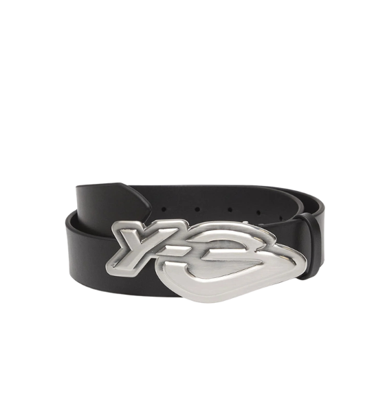 Black Leather Y-3 Logo Belt