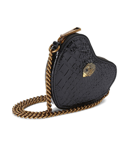 Micro Heart Black Croc Print Crossbody