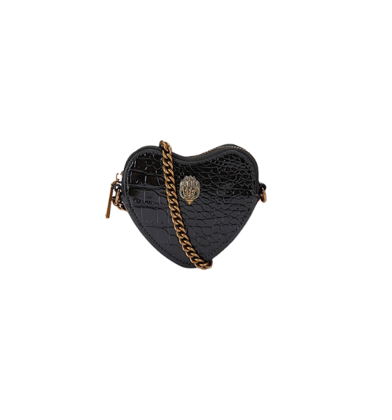 Micro Heart Black Croc Print Crossbody