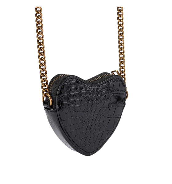 Micro Heart Black Croc Print Crossbody