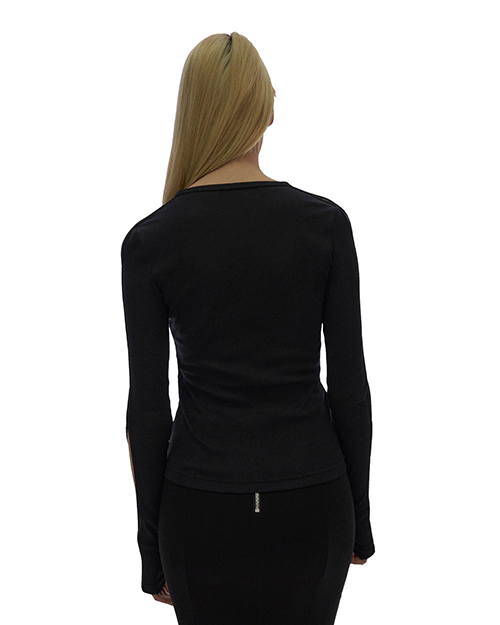 Slash Long Sleeve Black Top