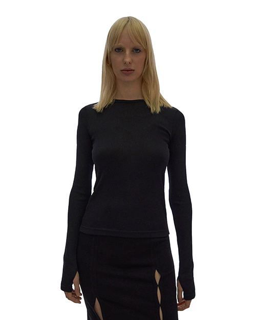 Slash Long Sleeve Black Top