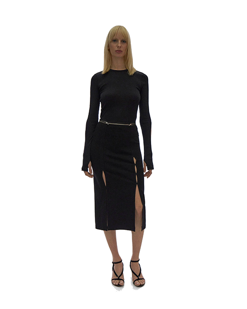 Slash Long Sleeve Black Top