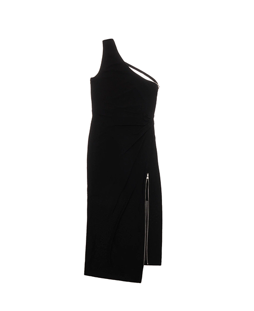Asymmetric Black Zip Dress