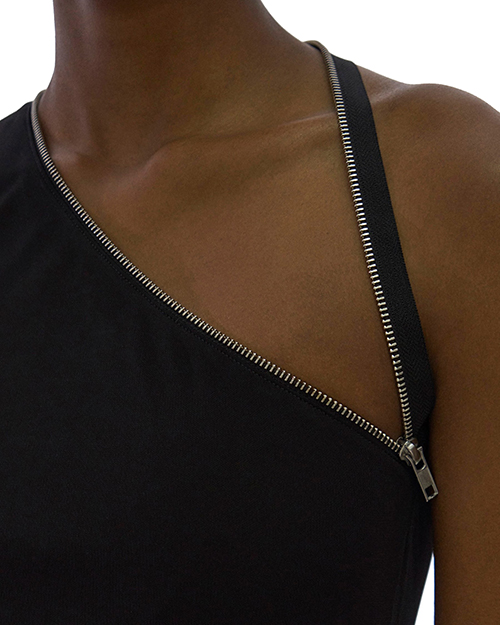 Asymmetric Black Zip Dress